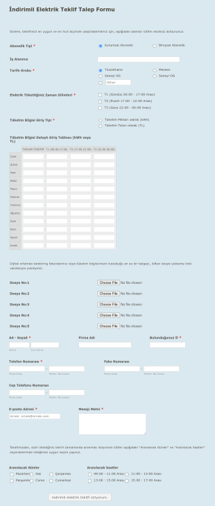 İş Anlaşması Teklif Form Şablonu