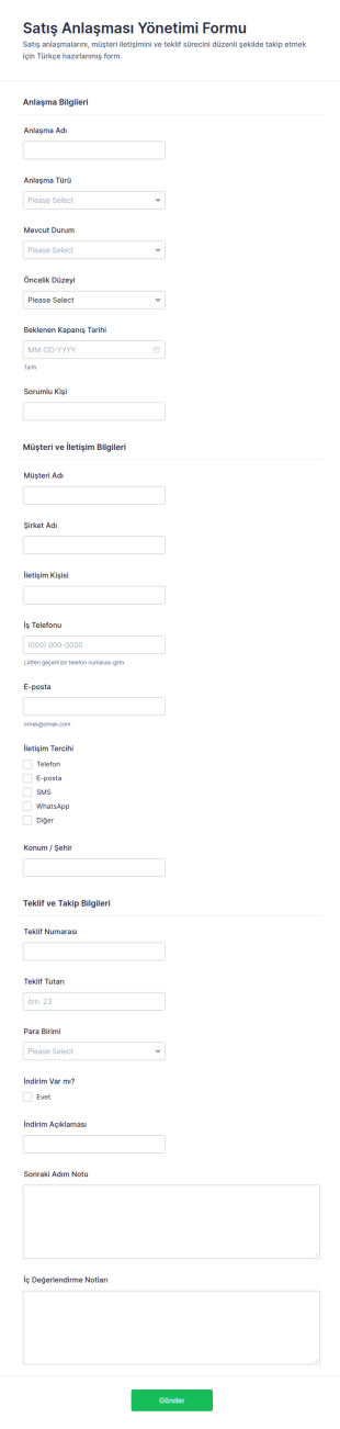 İş Anlaşması Yönetimi Form Şablonu