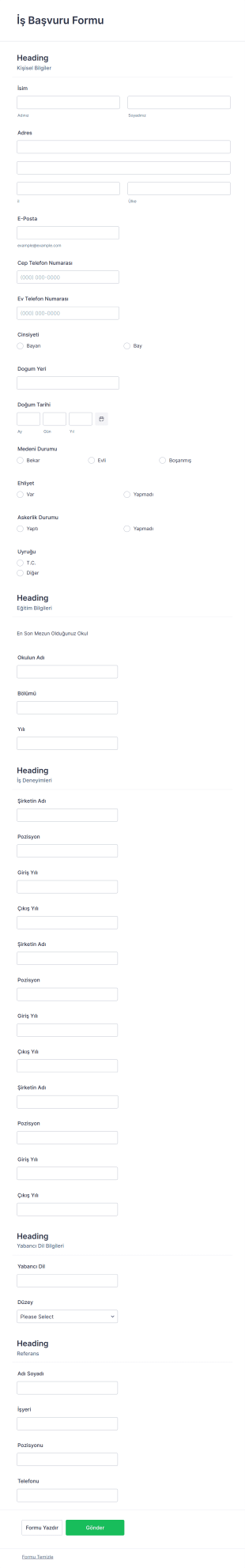 İş Başvuru Formu, CV, İnsan Kaynakları Form Template
