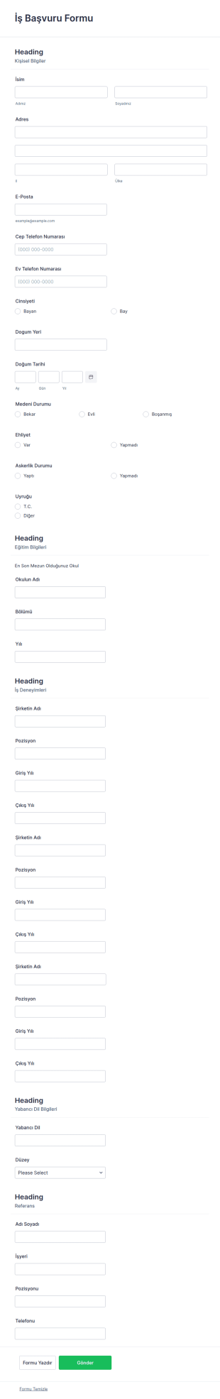 İş Başvuru Formu, CV, İnsan Kaynakları Form Şablonu