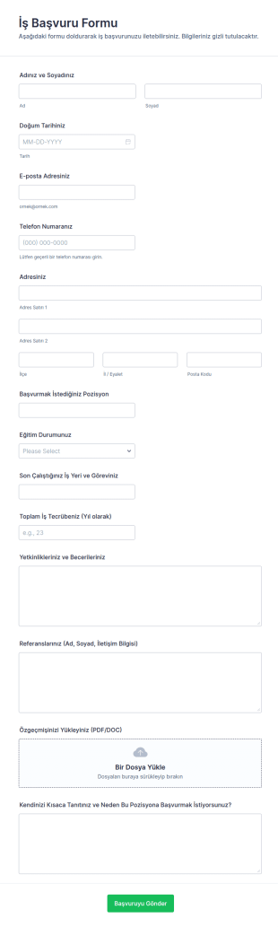 İş Başvurusu Form Şablonu