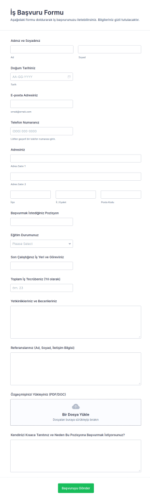 İş Başvurusu Form Şablonu