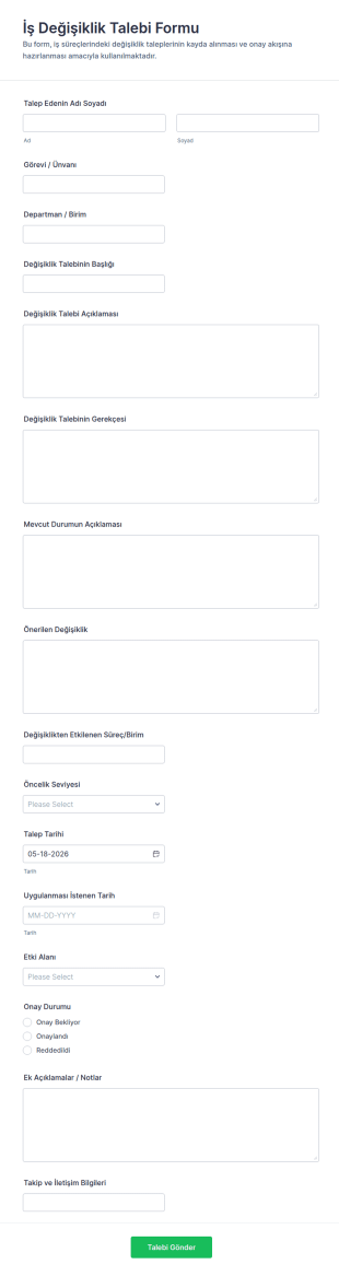 İş Değişikliği Form Şablonu