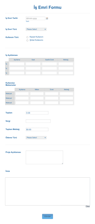 İş Emri Form Template