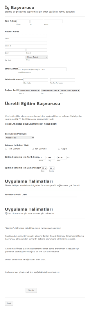 İş Görüşmesi Randevu Form Şablonu