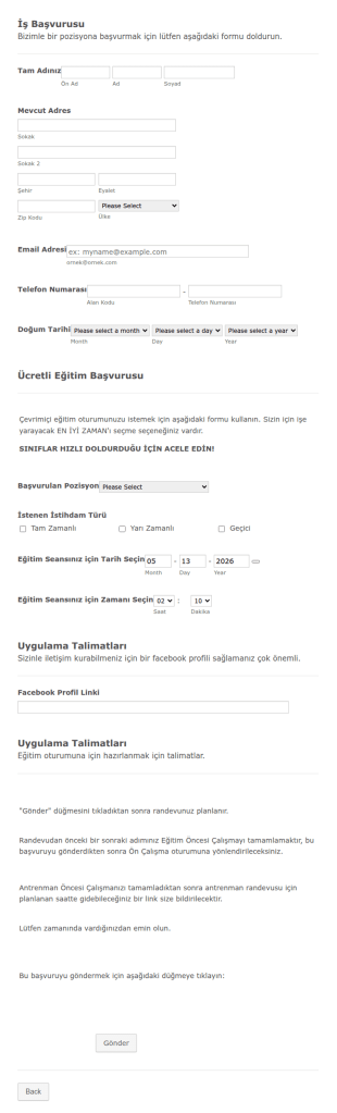 İş Görüşmesi Randevu Form Şablonu