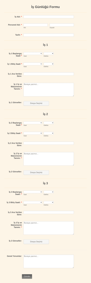 İş Günlüğü Form Template