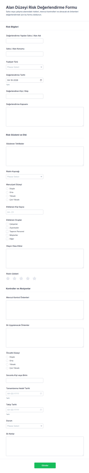 İş Güvenliği Risk Değerlendirme Anketi Form Şablonu