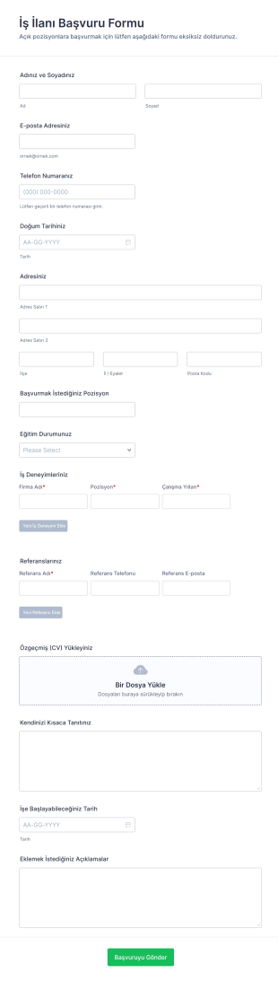 İş İlanı Başvuru Form Şablonu