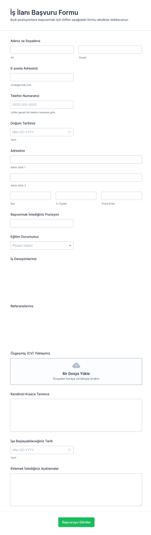 İş İlanı Başvuru Form Şablonu