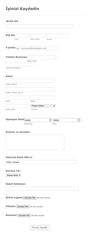 İş Kayıt Form Şablonu