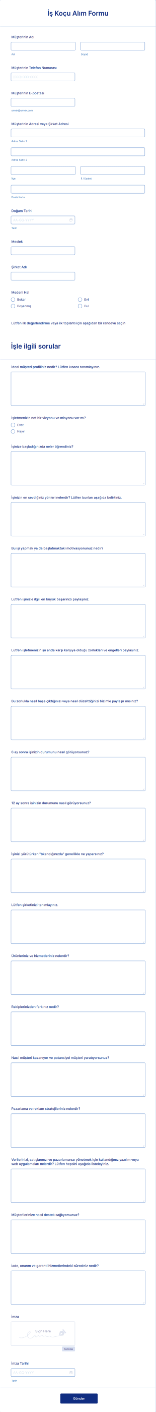 İş Koçu Alım Form Template