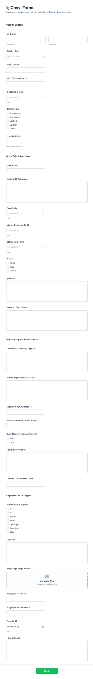 İş Onay Form Şablonu