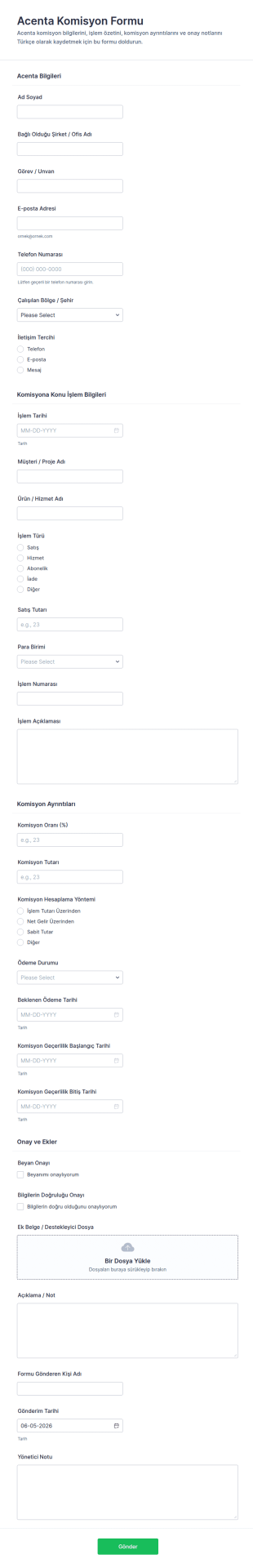 İş Ortağı Komisyonu Form Şablonu
