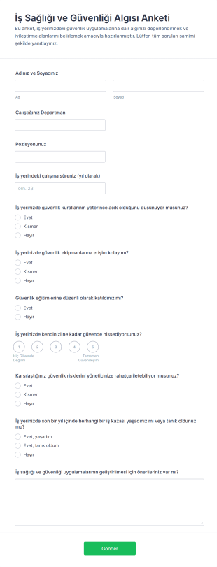 İş Sağlığı Ve Güvenliği Algısı Anketi Form Şablonu