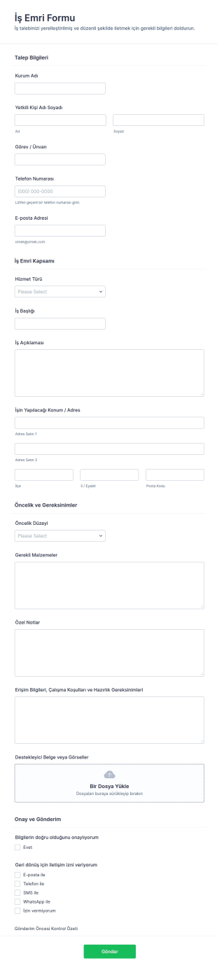 İş Talep Form Şablonu