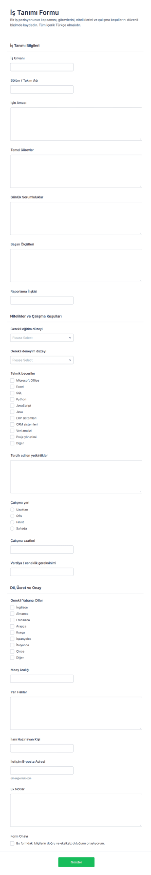 İş Tanımı Form Şablonu