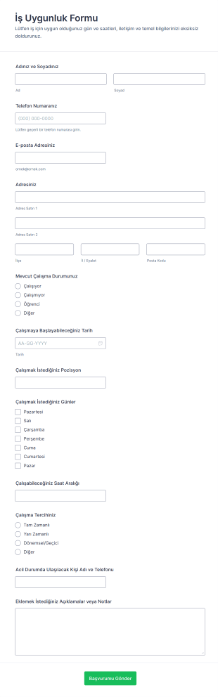 İş Uygunluk Form Şablonu