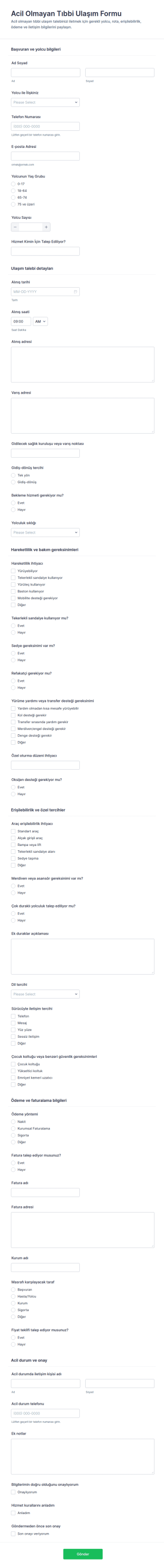İşaretli Taşıma Hizmeti Form Şablonu