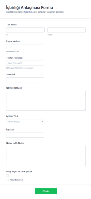 İşbirliği Anlaşması Form Şablonu