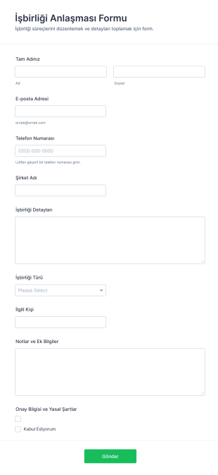 İşbirliği Anlaşması Form Şablonu