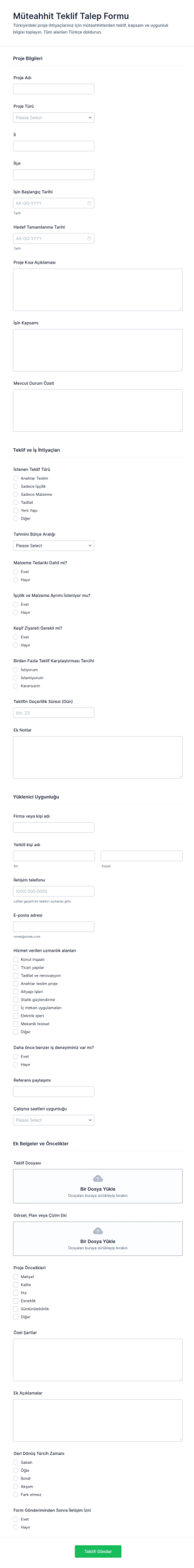İşbirliği Teklif Talep Form Şablonu