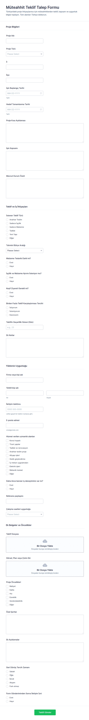İşbirliği Teklif Talep Form Şablonu