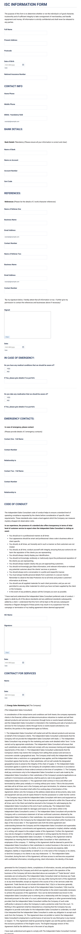 Isc Information Form Template
