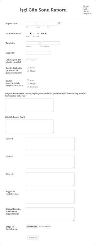 Isci Gun Sonu Raporu Form Template