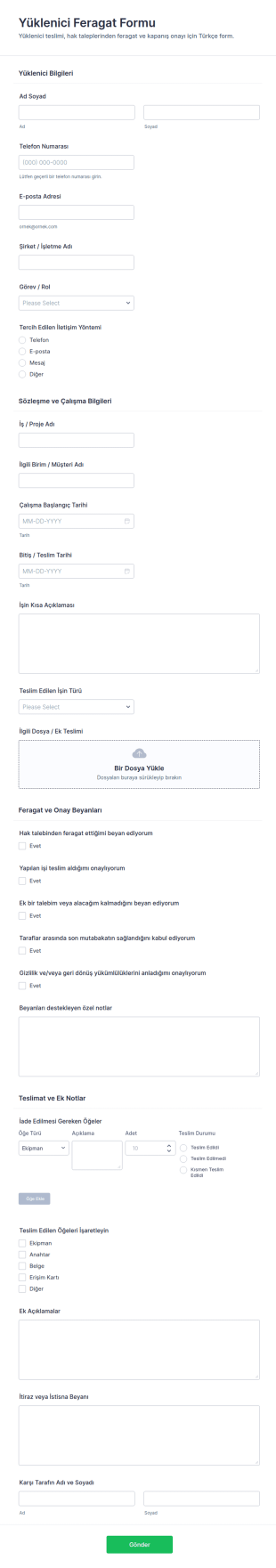 İşçi Serbest Bırakma Form Şablonu