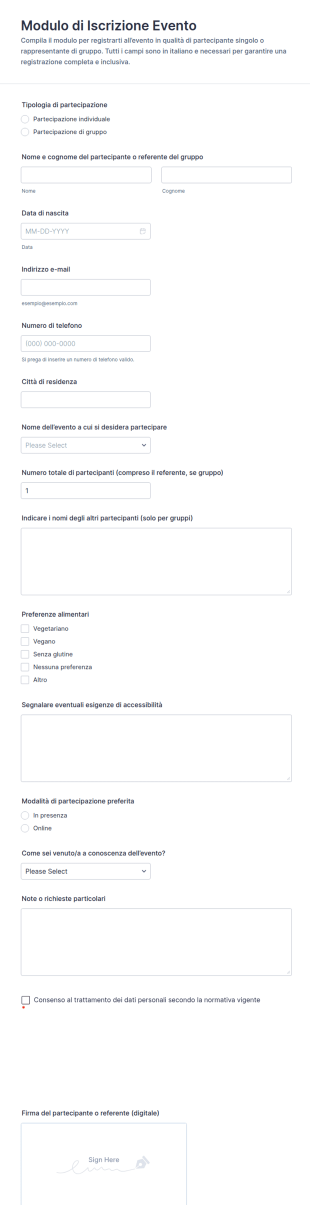 Iscrizione A Eventi Individuali E Di Squadra Form