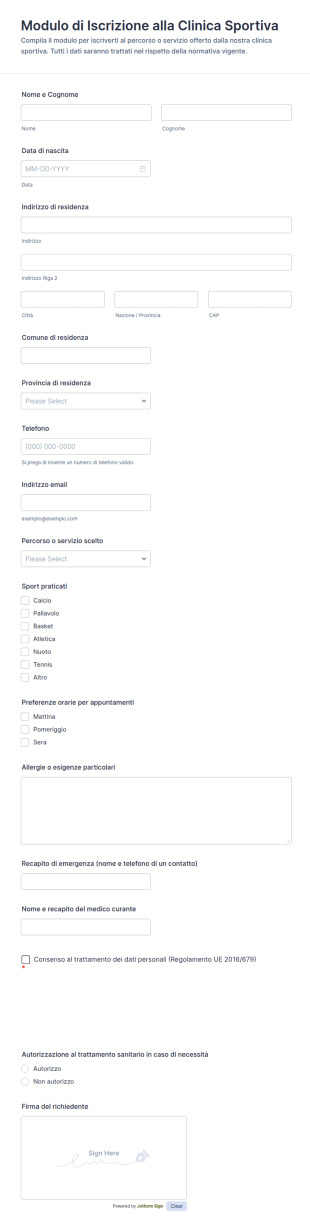 Iscrizione Al Centro Sportivo Form
