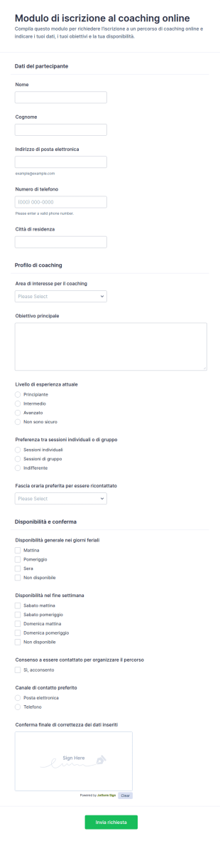 Iscrizione Al Coaching Online