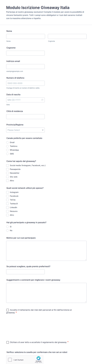 Iscrizione Al Concorso A Premi
