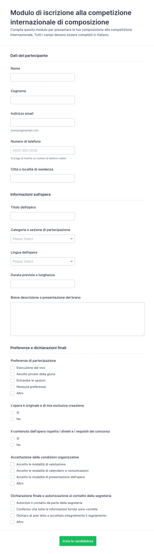 Iscrizione Al Concorso Internazionale Di Composizione