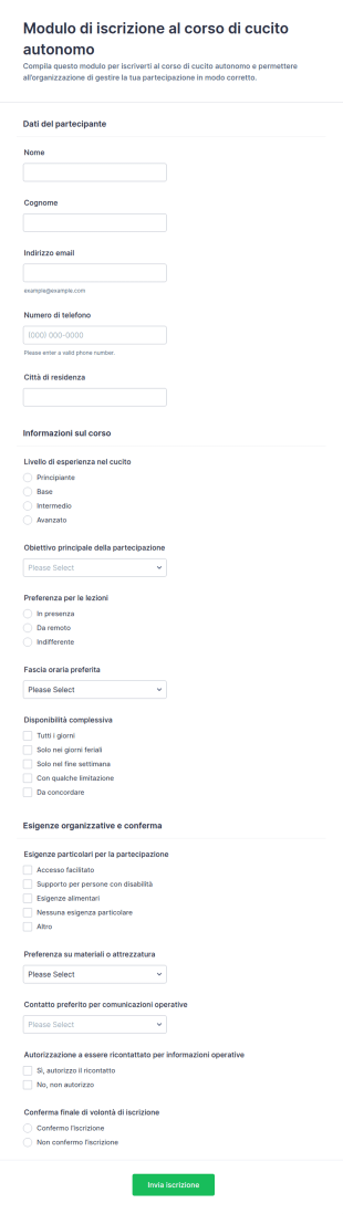 Iscrizione Al Corso Di Cucito Creativo