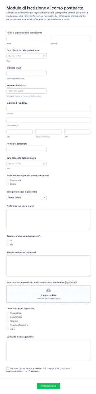 Iscrizione Al Corso Postpartum