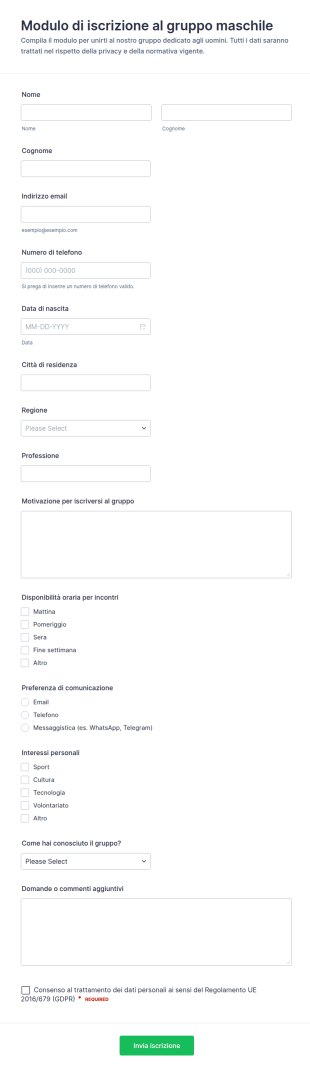 Iscrizione Al Gruppo Maschile