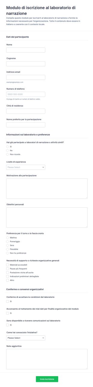 Iscrizione Al Laboratorio Di Storytelling
