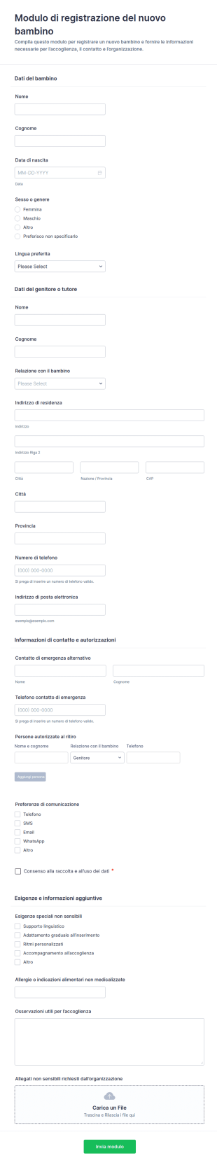 Iscrizione Al Nuovo Figlio A Scuola Form