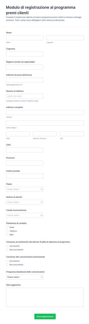Iscrizione Al Programma Premi Clienti