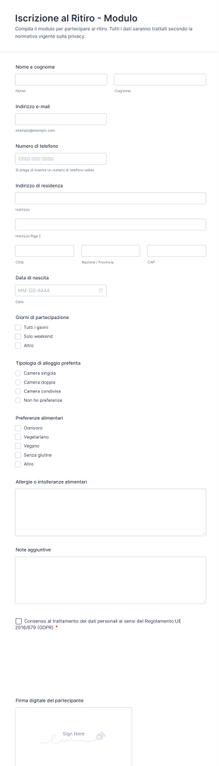 Iscrizione Al Ritiro Modulo
