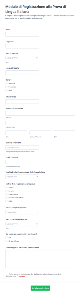 Iscrizione Al Test Di Lingua Italiana