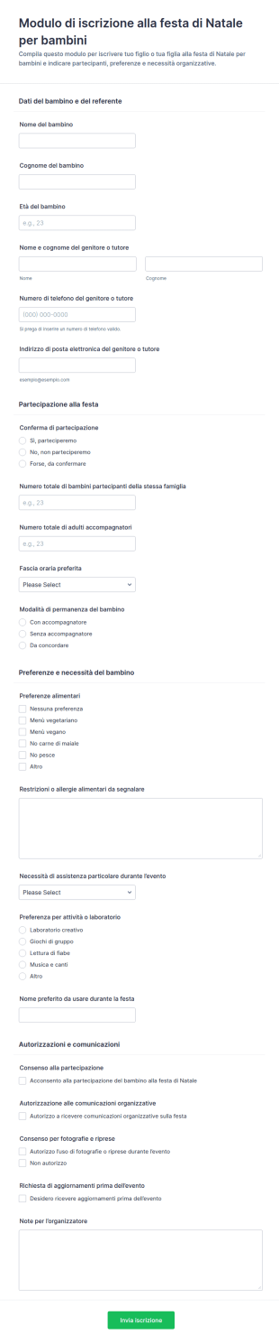 Iscrizione Alla Festa Di Natale Per Bambini