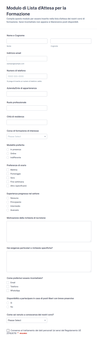 Iscrizione Alla Lista D’Attesa Per La Formazione