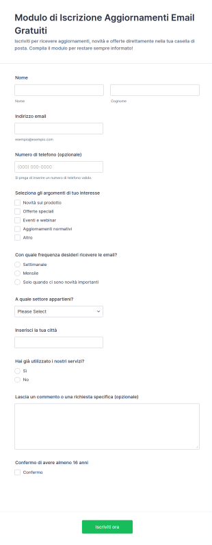 Iscrizione Alla Newsletter Gratuita