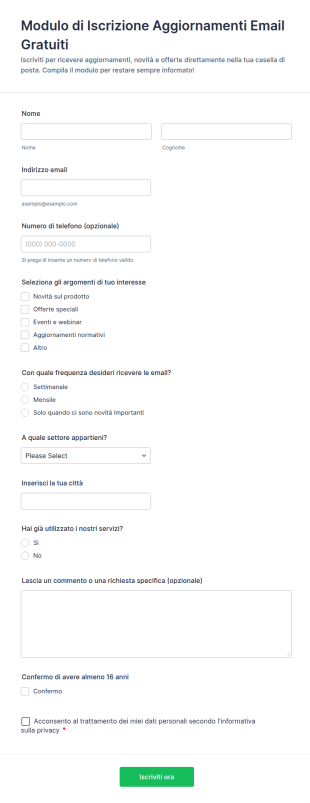 Iscrizione Alla Newsletter Gratuita