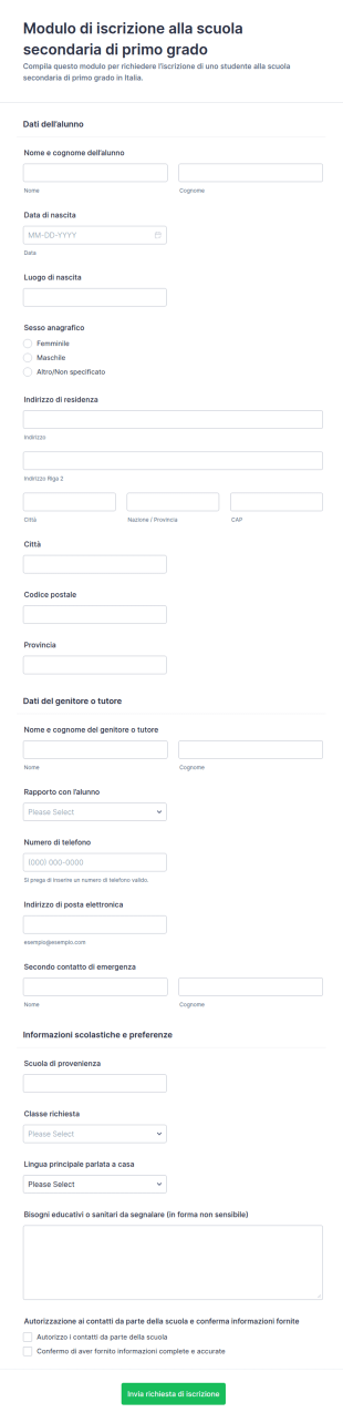 Iscrizione Alla Scuola Secondaria Form