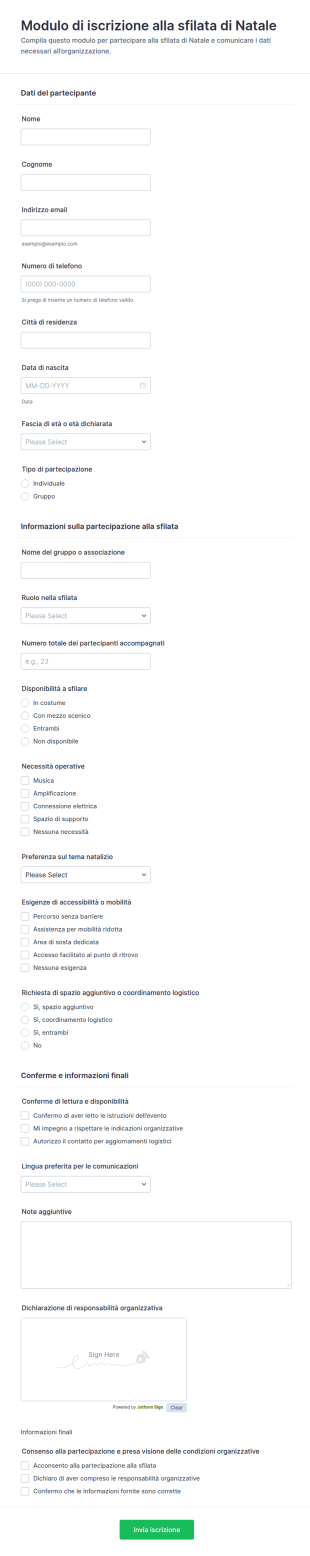 Iscrizione Alla Sfilata Di Natale Form