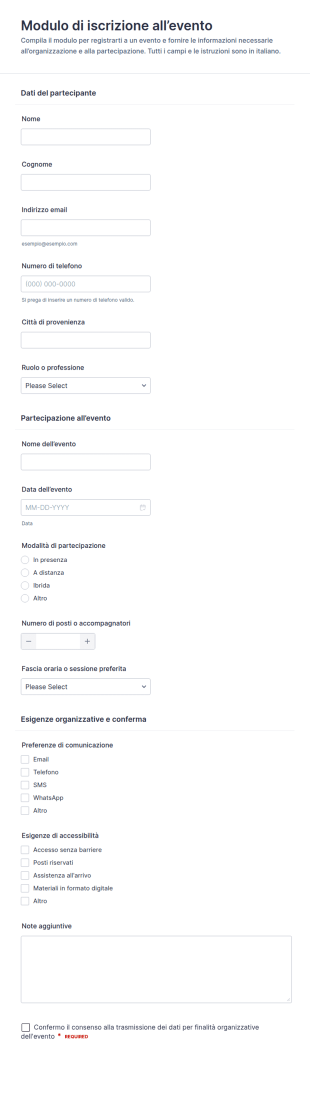 Iscrizione All’evento Online